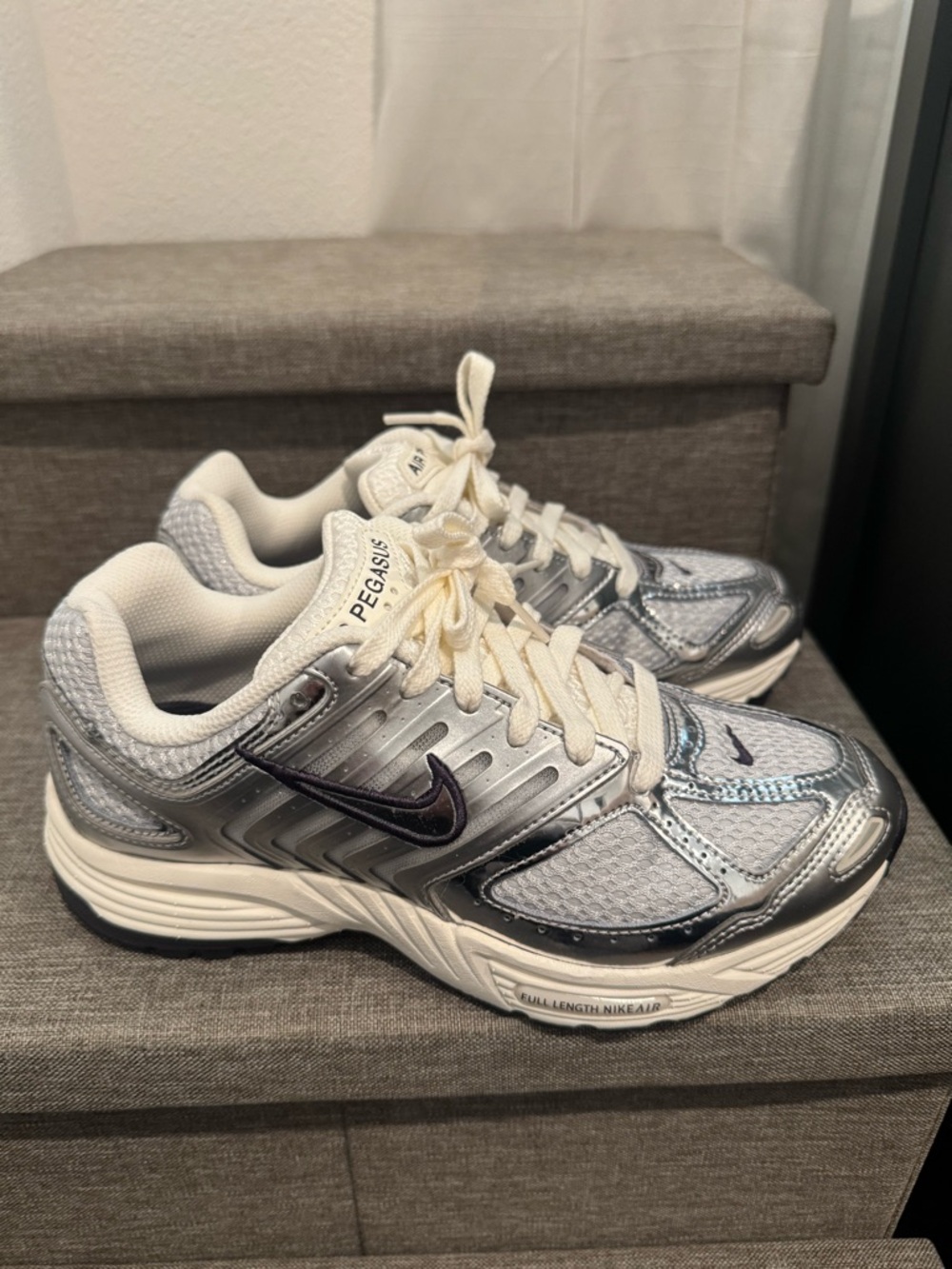 Nike Women’s Silver and White Pegasus Running Sneakers